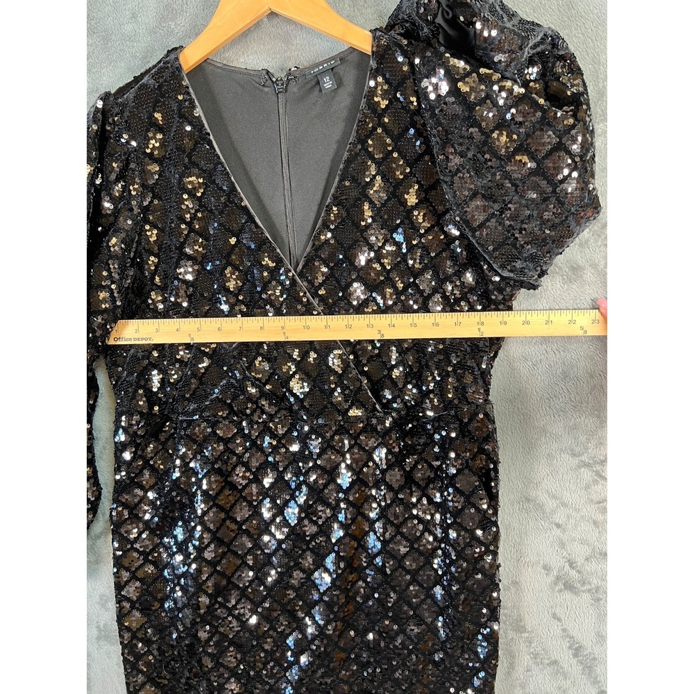 Torrid Sequin Velour Mini Dress 12 Black Surplice Long Sleeve Geometric - Picture 6 of 9